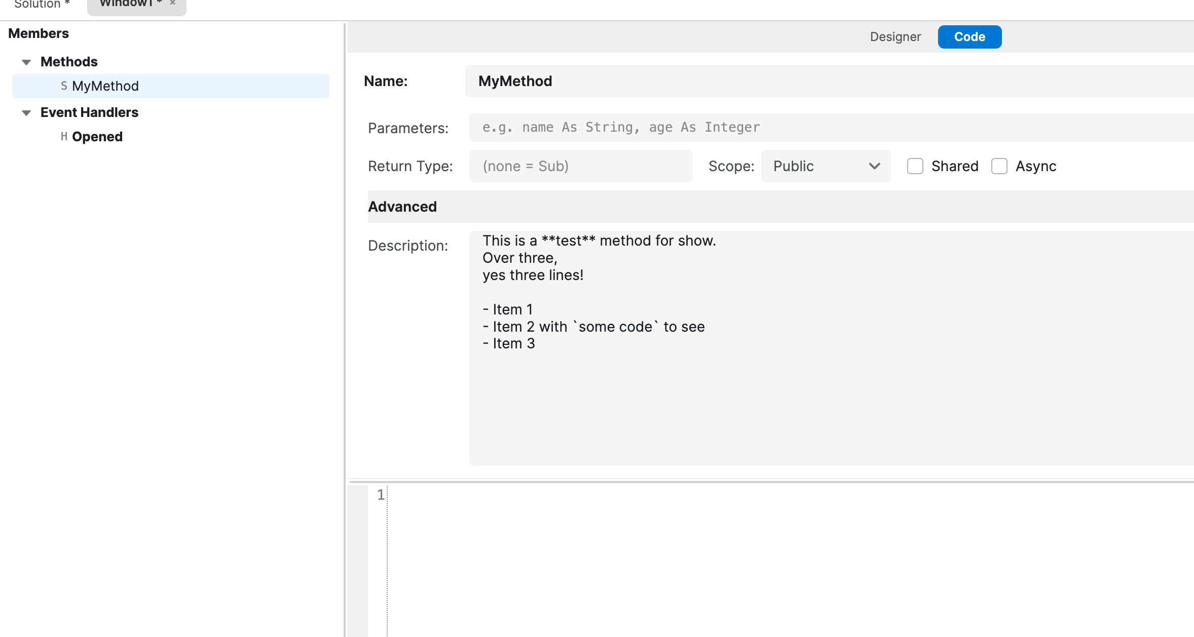 Markdown in method description