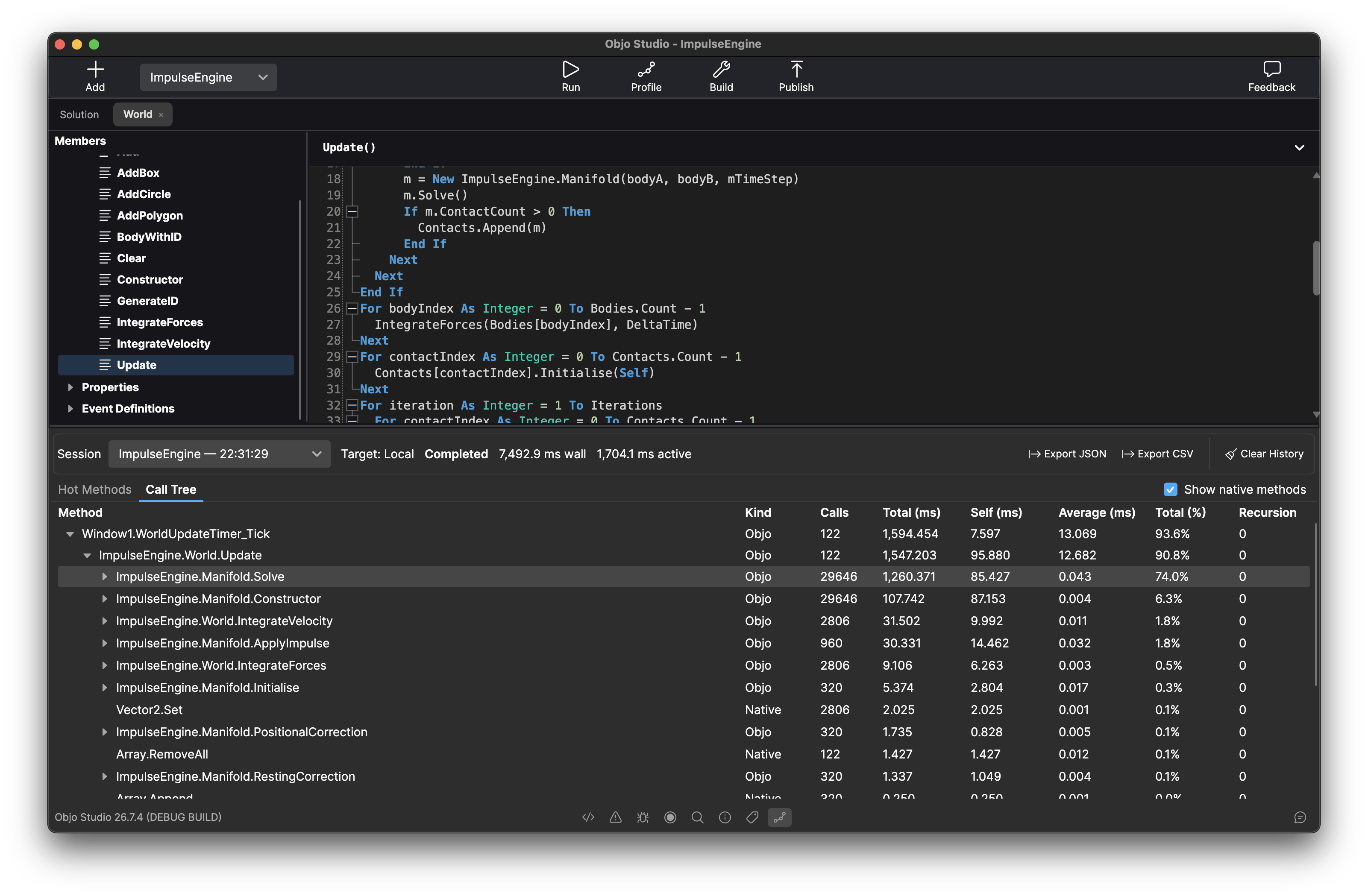 Profiler call tree