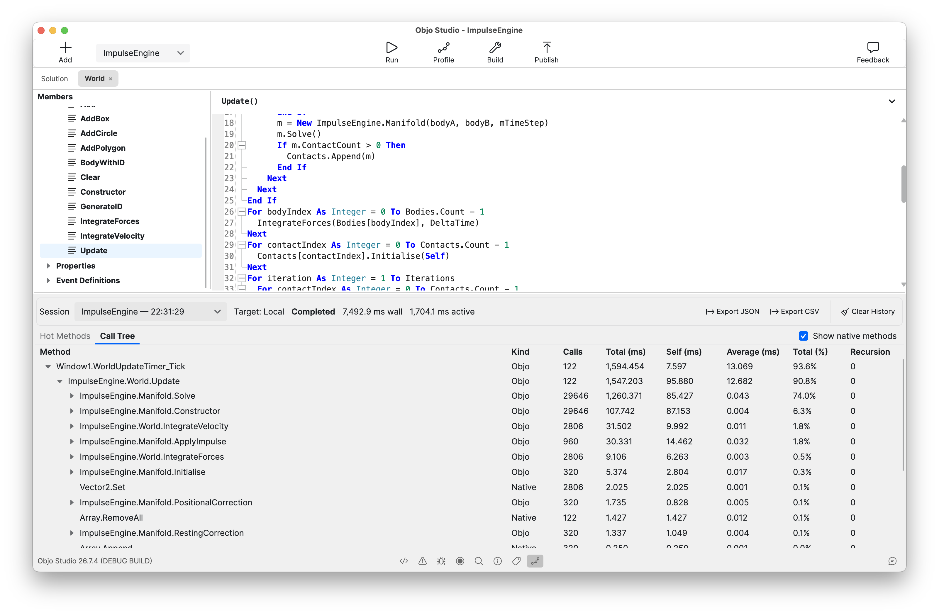 Profiler call tree